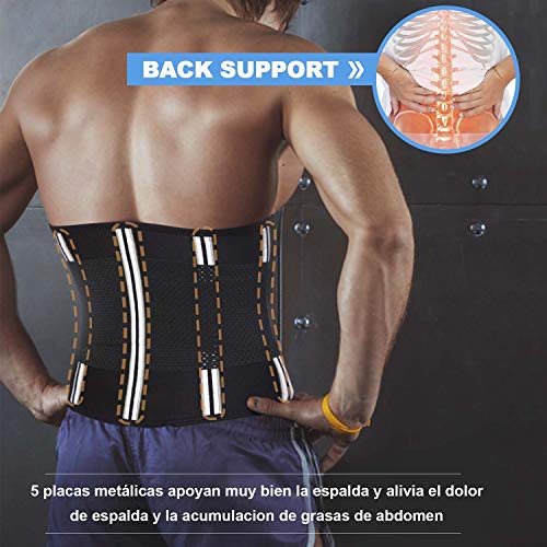 Bingrong Faja Deporte Entrenador de Cintura Entrenador Faja Reductora Adelgazante Faja de Fitness Neopreno Cintura Fajas Deportivas Lumbar Hombre Velcro (Negro, Medium)