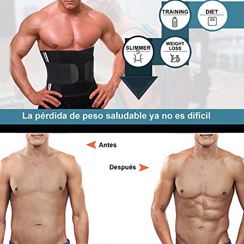 Bingrong Faja Deporte Entrenador de Cintura Entrenador Faja Reductora Adelgazante Faja de Fitness Neopreno Cintura Fajas Deportivas Lumbar Hombre Velcro (Negro, Medium)