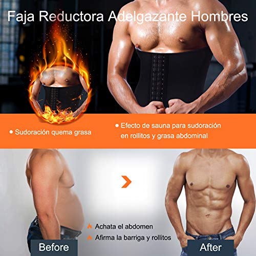 Bingrong Faja Reductora Adelgazante Hombres Faja Reductora Cinturón Lumbar Abdomen Ajustable para Deporte Fitness Efecto Sauna para la Quema de Grasa (Negro, S)