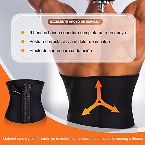 Bingrong Faja Reductora Adelgazante Hombres Faja Reductora Cinturón Lumbar Abdomen Ajustable para Deporte Fitness Efecto Sauna para la Quema de Grasa (Negro, S)