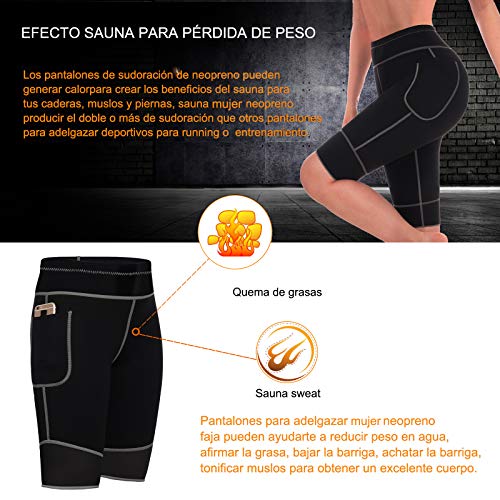 Bingrong Pantalones para Adelgazar Mujer Pantalón de Sudoración Adelgazar Pantalones Cortos de Neopreno térmicos para Ejercicio para Pérdida de Peso Deportivo (Negro, XX-Large)