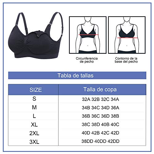 Bingrong Ropa Sujetador Premamá Sin Arcos Sosten Lactancia Sin Costuras Maternidad Sujetadores Copa Completa Ropa Interior Mujer Embarazada Push Up (Negro, Large)