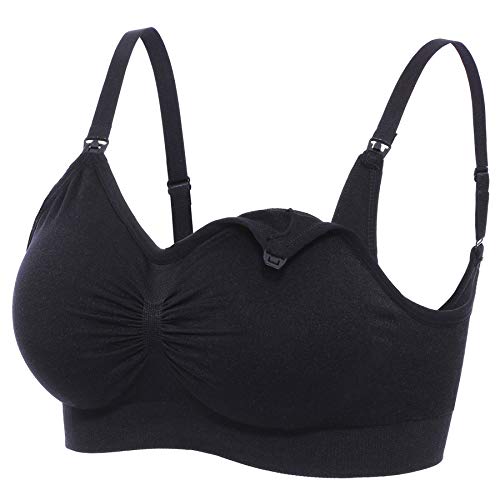 Bingrong Ropa Sujetador Premamá Sin Arcos Sosten Lactancia Sin Costuras Maternidad Sujetadores Copa Completa Ropa Interior Mujer Embarazada Push Up (Negro, Large)