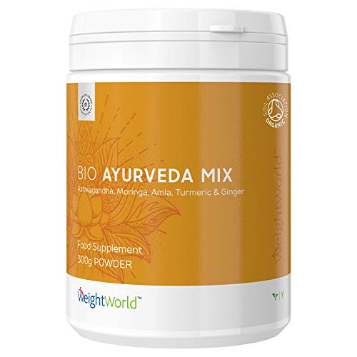 Bio Ayurveda Mix | Ashwagandha en Polvo | Vitaminas Con Jengibre, Curcuma, Moringa y Amla | Suplementos Alimenticios a base de Plantas | Para salud y cuidado personal | 100% Vegano y Orgánico |