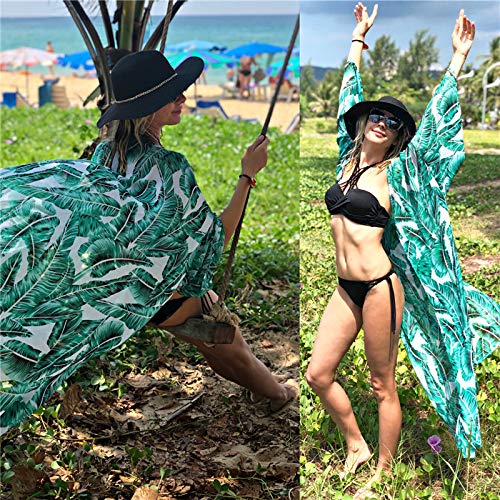 Biofieay Kimono Cardigan Cover Up Beach Bañadores Mujeres Gasa Kaftan Boho Maxi Bikini Largo Encubrimientos Verde-a L