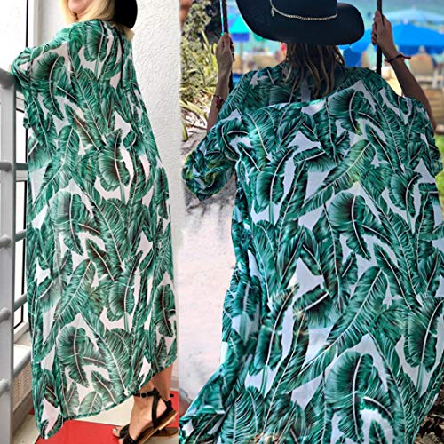 Biofieay Kimono Cardigan Cover Up Beach Bañadores Mujeres Gasa Kaftan Boho Maxi Bikini Largo Encubrimientos Verde-a L