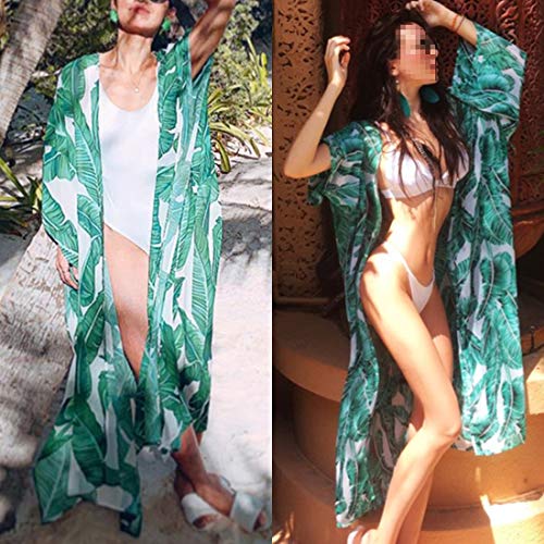 Biofieay Kimono Cardigan Cover Up Beach Bañadores Mujeres Gasa Kaftan Boho Maxi Bikini Largo Encubrimientos Verde-a L