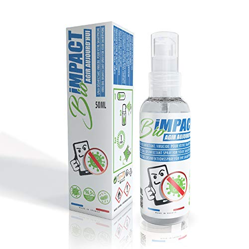 BIOIMPACT Producto de Limpieza en Aerosol desinfectante virucida para Pantallas táctiles de tabletas de teléfonos Inteligentes Norma NF EN 14476 - Fabricado en Francia