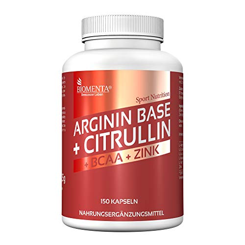 BIOMENTA L-ARGININA CITRULINA MALATO | 3.500 mg L-Arginina Base + 1.000 mg Citrulina + 1.000 mg BCAA (Aminoacidos) + Zinc | 150 Arginina Cápsulas