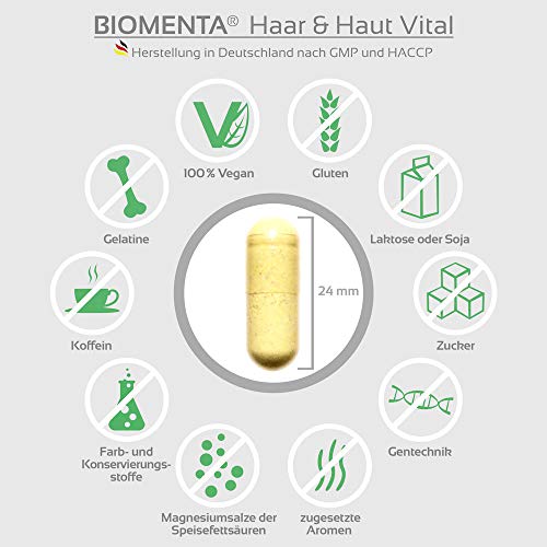 BIOMENTA PELO & PIEL VITALES | receta mejorada!!! | con extracto de bambú (silicio) + extracto de mijo + l-cystein + MSM + Licopeno + Betacaroteno + Biotina + Zinc + Selenio + Vitamina A C E + Vitaminas-B | 90 cápsulas para la piel del cabello | para 3 me