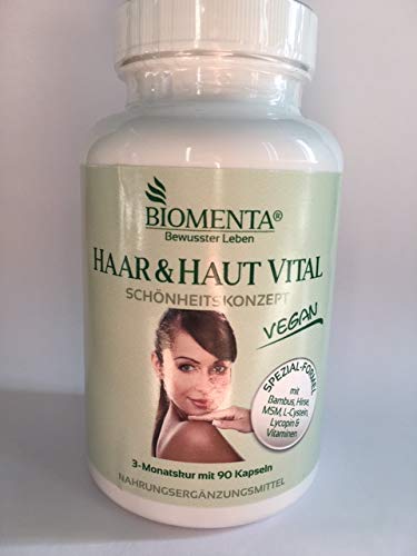 BIOMENTA PELO & PIEL VITALES | receta mejorada!!! | con extracto de bambú (silicio) + extracto de mijo + l-cystein + MSM + Licopeno + Betacaroteno + Biotina + Zinc + Selenio + Vitamina A C E + Vitaminas-B | 90 cápsulas para la piel del cabello | para 3 me
