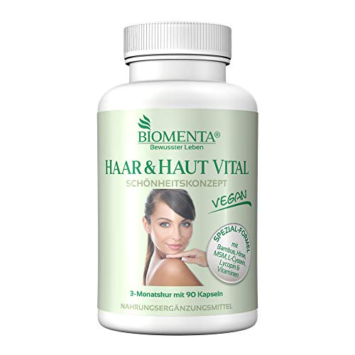 BIOMENTA PELO & PIEL VITALES | receta mejorada!!! | con extracto de bambú (silicio) + extracto de mijo + l-cystein + MSM + Licopeno + Betacaroteno + Biotina + Zinc + Selenio + Vitamina A C E + Vitaminas-B | 90 cápsulas para la piel del cabello | para 3 me