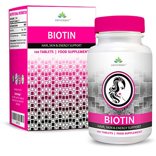 Biotina 10000mcg Doble Concentración - Vitamina B7 - Para Cabello y Piel - Para Hombres y Mujeres - Apto Vegetarianos - 90 Pastillas de Earths Design