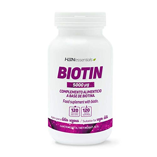 Biotina 5000mcg de HSN | Vitamina para el crecimiento del Cabello | Evita la Caída de pelo + Fortalecimiento de Uñas y Piel más tensa y suave, Vegano, Sin Gluten, Sin Lactosa, 120 cápsulas vegetales