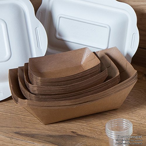 BIOZOYG Cuenco Tipo Barco de cartón con Recubrimiento orgánico para Aperitivos I vajilla desechable Biodegradable I Plato para Servir Salsas I Cuenco para Llevar 400 ml 250 Piezas