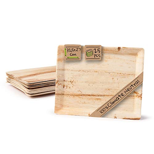 BIOZOYG Palmware - Bandeja de Gastro Plato de Hoja de Palma I Plato de Servir Plato de Pastel Plato desechable Platos de Fiesta Bandeja Decorativa I 25 x Bandeja de gastrot 32.5 x 27 cm