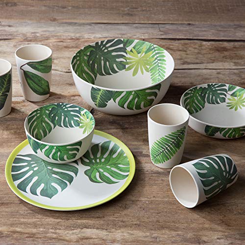 BIOZOYG Set Cuencos Reutilizables de bambú orgánico Motivo Leafs I Set 2xCuencos Redondos 18x4,5 cm 600ml I Vajilla Melamina Ecológica de bambú Tazón Frutas, Cuenco ensaladaVajilla Campamento