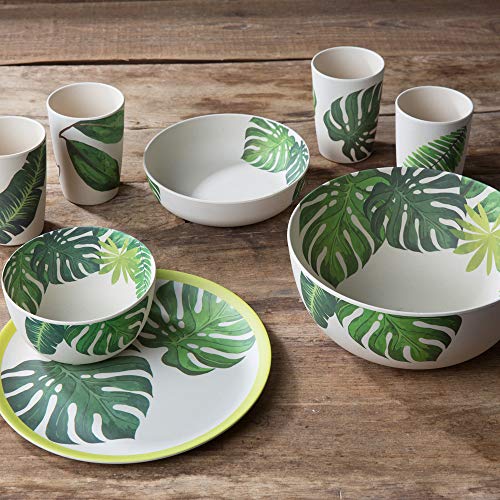 BIOZOYG Set Cuencos Reutilizables de bambú orgánico Motivo Leafs I Set 2xCuencos Redondos 18x4,5 cm 600ml I Vajilla Melamina Ecológica de bambú Tazón Frutas, Cuenco ensaladaVajilla Campamento
