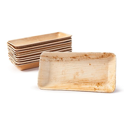 BIOZOYG Set Cuencos Snacks I 25 Piezas orgánicas Desechables Rectangulares 125ml, 13,5x8cm I Party vajilla compostable, Biodegradable I Hojas Palma vajilla desechable para Fingerfood y mas