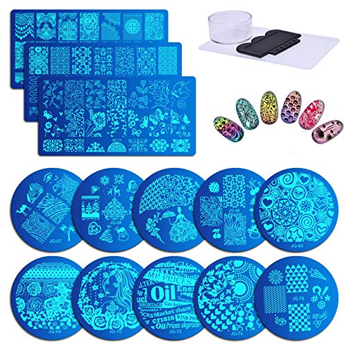 Biutee Stamping Nail Art de Acero Inoxidable con 13 Placas + 2 Estampador +2 Raspador