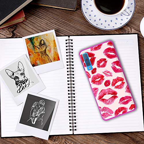 BJJ SHOP Funda Rosa para [ Samsung Galaxy A7 2018 ], Carcasa de Silicona Flexible TPU, diseño: Sellos de pintalabios