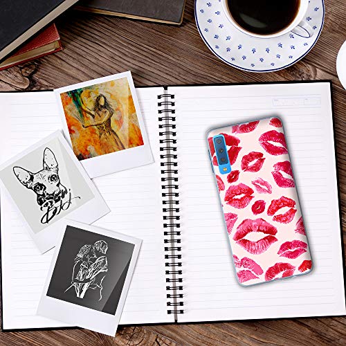 BJJ SHOP Funda Transparente para [ Samsung Galaxy A7 2018 ], Carcasa de Silicona Flexible TPU, diseño: Sellos de pintalabios
