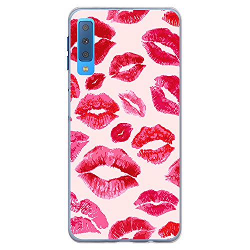 BJJ SHOP Funda Transparente para [ Samsung Galaxy A7 2018 ], Carcasa de Silicona Flexible TPU, diseño: Sellos de pintalabios