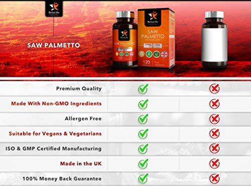 BL Saw Palmetto con Zinc 3000mg por Capsula | 120 Capsulas Veganas de Alta Potencia | Saw Palmetto Pelo y la Salud Masculina — Sin OGM, Lacteos o Alergenos