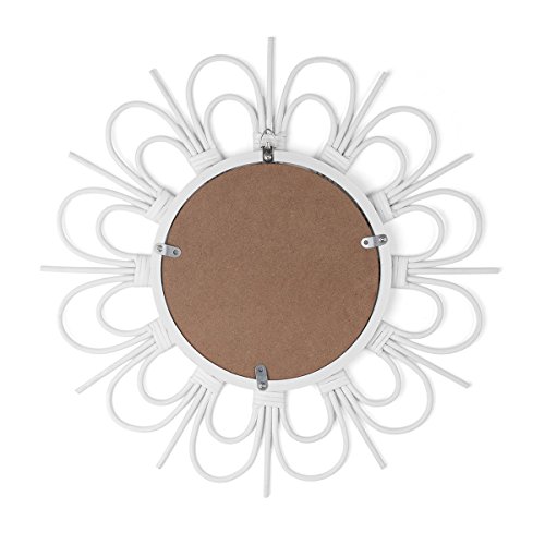 Black Velvet Studio Espejo de Pared Decorativo Redondo Flor, ratán Natural, Estilo étnico & Boho Chic, nórdico, Bonito y Moderno, Ligero, para Pasillo baño o Entrada, ratán, Color Blanco, 43x43x2 cm.