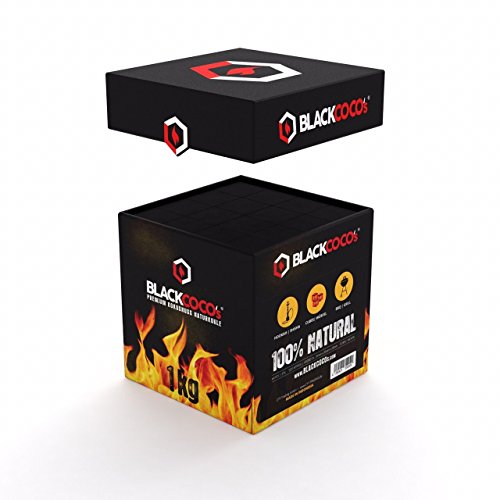 BLACKCOCO's – 1KG Carbón Natural de Coco Premium Cachimba y BBQ - Briquetas de Carbón de Coco de Alta Calidad Shisha y Barbacoas – Cubos de Carbón Barbacoa y Narguile con largo tiempo de combustión