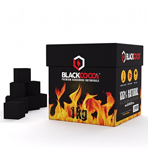 BLACKCOCO's – 1KG Carbón Natural de Coco Premium Cachimba y BBQ - Briquetas de Carbón de Coco de Alta Calidad Shisha y Barbacoas – Cubos de Carbón Barbacoa y Narguile con largo tiempo de combustión