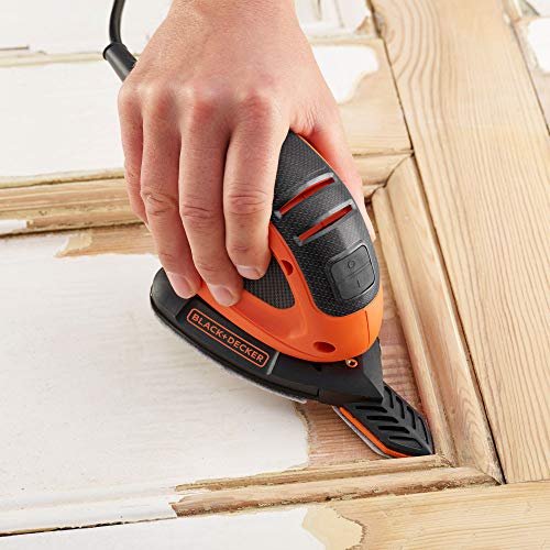 BLACK+DECKER BEW230BC-QS Lijadora de Detalle Mouse 55W, 11.000 RPM, diámetro órbita 1.5 mm, Incluye 15 Accesorios y Bolsa de Transporte