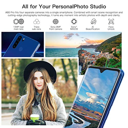 Blackview® A80 Pro 2020 Teléfono Móvil Libres 4G, Pantalla HD + de 6.49", 4GB RAM+64GB ROM, Cuatro Cámaras, Batería de 4680 mAh, Grosor de 8.8 mm, Smartphone Android 9.0, Dual SIM,Tipo C (EU Versión)