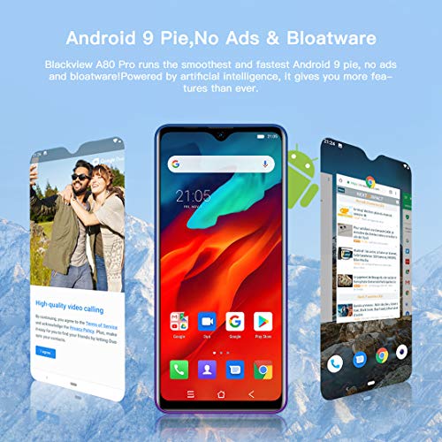 Blackview® A80 Pro 2020 Teléfono Móvil Libres 4G, Pantalla HD + de 6.49", 4GB RAM+64GB ROM, Cuatro Cámaras, Batería de 4680 mAh, Grosor de 8.8 mm, Smartphone Android 9.0, Dual SIM,Tipo C (EU Versión)