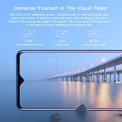Blackview® A80 Pro 2020 Teléfono Móvil Libres 4G, Pantalla HD + de 6.49", 4GB RAM+64GB ROM, Cuatro Cámaras, Batería de 4680 mAh, Grosor de 8.8 mm, Smartphone Android 9.0, Dual SIM,Tipo C (EU Versión)