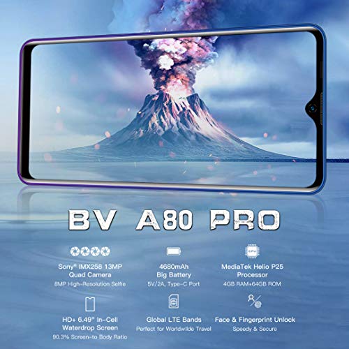 Blackview® A80 Pro 2020 Teléfono Móvil Libres 4G, Pantalla HD + de 6.49", 4GB RAM+64GB ROM, Cuatro Cámaras, Batería de 4680 mAh, Grosor de 8.8 mm, Smartphone Android 9.0, Dual SIM,Tipo C (EU Versión)