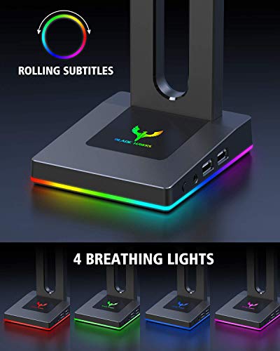 Blade Hawks RGB con AUX de 3,5 mm y 2 Cargador USB Soporte para Auriculares de Escritorio, válido para Auriculares Sony, Audio-Technica, Bose, Beats, AKG para Juego y Pantalla