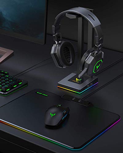 Blade Hawks RGB con AUX de 3,5 mm y 2 Cargador USB Soporte para Auriculares de Escritorio, válido para Auriculares Sony, Audio-Technica, Bose, Beats, AKG para Juego y Pantalla