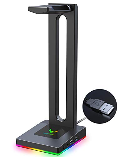 Blade Hawks RGB con AUX de 3,5 mm y 2 Cargador USB Soporte para Auriculares de Escritorio, válido para Auriculares Sony, Audio-Technica, Bose, Beats, AKG para Juego y Pantalla