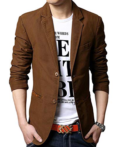Blazer Casual para Hombre Chaquetas de Traje Slim fit Chaqueta de algodón sólido de un Solo Pecho Abrigo Chaqueta de Dos Botones Casual Blazer