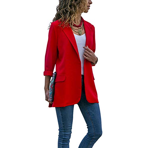 Blazer para mujer, casual, primavera otoñal, manga larga, cuello ajustado, casual, color sólido rojo rosso S