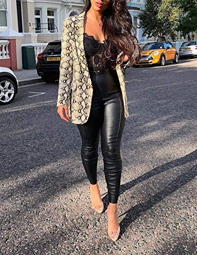 Blazer para Mujer Estampado de Leopardo Collar de Solapa Ajuste Recto Talla Grande Sastre Chaqueta de Manga Larga Estación Media (Beige, S)
