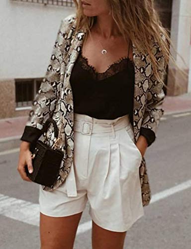 Blazer para Mujer Estampado de Leopardo Collar de Solapa Ajuste Recto Talla Grande Sastre Chaqueta de Manga Larga Estación Media (Beige, S)