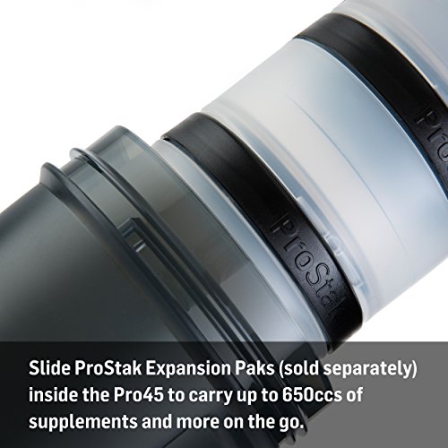 BlenderBottle Pro45 Botella mezcladora de Batidos de proteínas, Unisex, Negro Transparente, 1300 ml