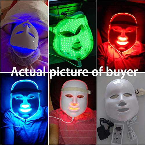 BLH-JMJ Tratamiento de luz con máscara LED de 7 Colores, Cuidado Facial reafirmante de colágeno Máscara LED Antiarrugas y Anti-acné con Cuello Adecuado para el hogar