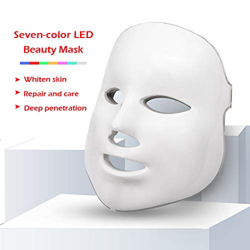 BLH-JMJ Tratamiento de luz con máscara LED de 7 Colores, Cuidado Facial reafirmante de colágeno Máscara LED Antiarrugas y Anti-acné con Cuello Adecuado para el hogar