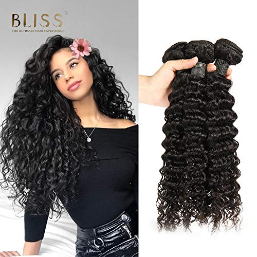 BLISSHAIR - Lote de 3 mechones de cabello humano virgen Remy brasileño ondulado rizado, 100% cabello humano sin procesar 8A, color natural