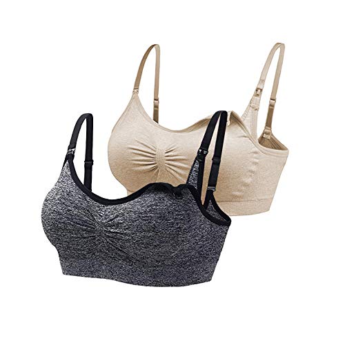 Bllatta Sujetador Lactancia de Maternidad para Mujer Sujetadors Premama de Maternidad para Mujeres Bra sin Costuras 4/3/2 Piezas (M/L=(Large), 2Pcs(Black+Nude))
