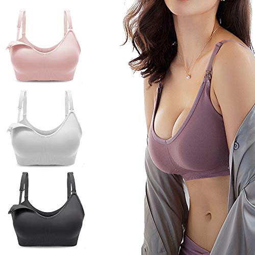 Bllatta Sujetadores premamá y de Lactancia de Maternidad para Mujer sin Hilo ni Costura para Lactancia 3 Piezas (Black+Pink+White, M/L(=L))