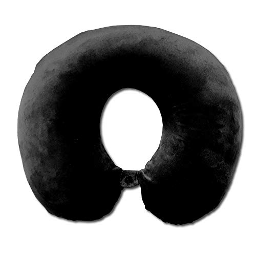 Bloc London - Almohada de Viaje de Espuma viscoelástica para el Cuello Terciopelo súper Suave con Espuma Firme. Ideal para el Trabajo, el hogar o los Viajes. Se Puede Lavar a máquina, Negro, Medium